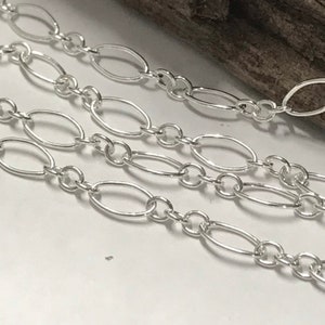 Długi, krótki łańcuszek ze srebra próby 925 sprzedawany na sztuki - 7,4 mm Większy łańcuszek z długimi ogniwami, niedokończony łańcuszek - Legacy Silver Supplies CH42