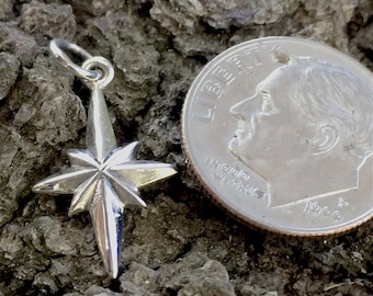 Sterling Silver Star of Bethlehem Charm  -  1 Compass Star Pendant 22mm - North Star Pendant Legacy Silver Supplies C217