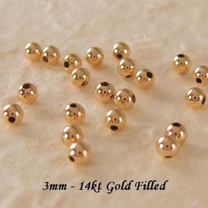 3mm 14kt Gold Filled Round Beads - SEAMLESS Spacer Accent Beads - Bright - GF Beads - 14kt Gold Filled - Legacy Silver Supplies - MB118/a/b