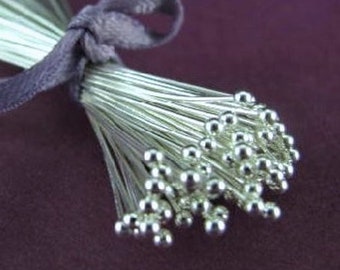 Sterling Silver Ball Pins - 24 Gauge 2 inch Balled SS Headpins- 50mm - Head Pins - .925 - 25, 50 or 100 Pc Package HB4/HB4a