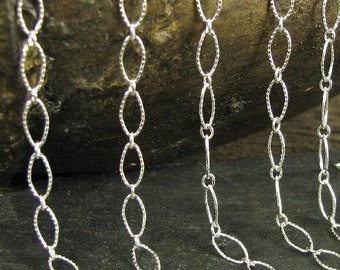 Sold by the FOOT Sterling Silver Textured Large Link Footage Chain - Long Short Oval Links - Foot Chains - Legacy Supplies - CH41