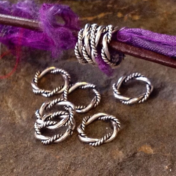 STERLING SILVER Twisted Jump Rings - 4 or 10 Double Wire - 7.8mm Oxidized Links or Large Hole Spacer Beads 5.2mm ID - Legacy Silver L49/a