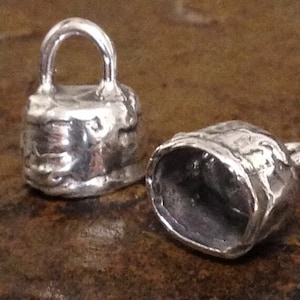 Large Sterling Silver End Caps - 2 Extra Big 7mm Organic Rustic Artisan End Caps for Leather - Lost Wax Carving - LegacySilverSupplies AC23