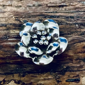 Karen Hill Tribe Ruffled Rose - 1 Large 20.7mm Fine Silver Flower Charm - Doubled Petaled Pendant - Legacy Silver Supplies Thai Silver P14