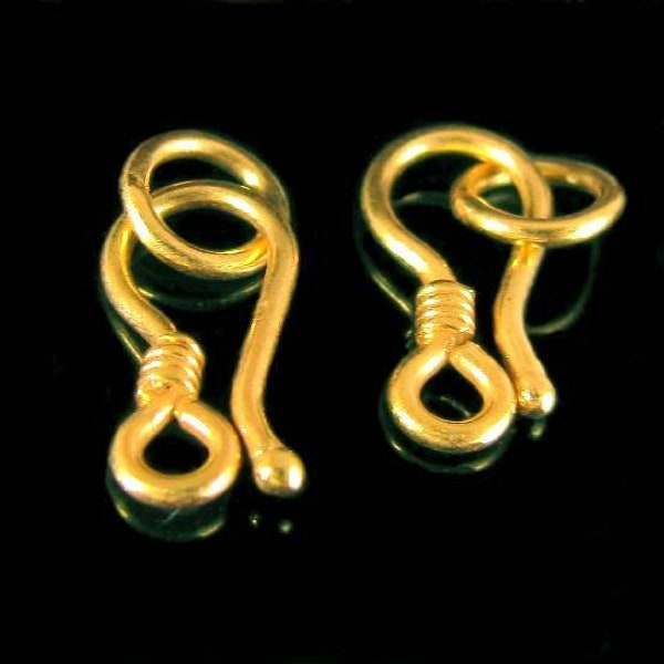 2 Small Sweet and Simple - 24kt Vermeil Gold Hook and Eye Clasp Sets - 12.5mm = approx 1/2 inch - Toggle - Legacy Silver Supplies T12