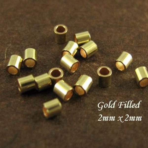 Gold Crimp Beads - 2mm x 2mm Gold Filled Crimp Tubes - Crimps High Quality - Legacy Silver Supplies CR3/a/b