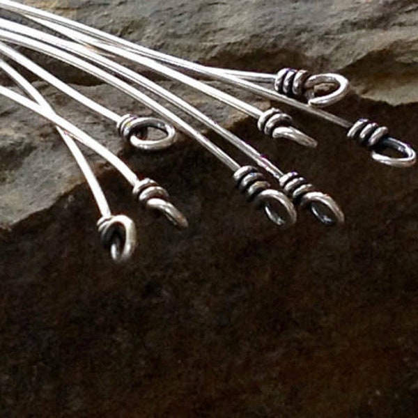 Sterling Silver Head Pins - Extra Long Oxidized Wire Wrapped Loop End - 3 inch Head Pins 75mm Long - Legacy Silver Supply  FHP-S4/a