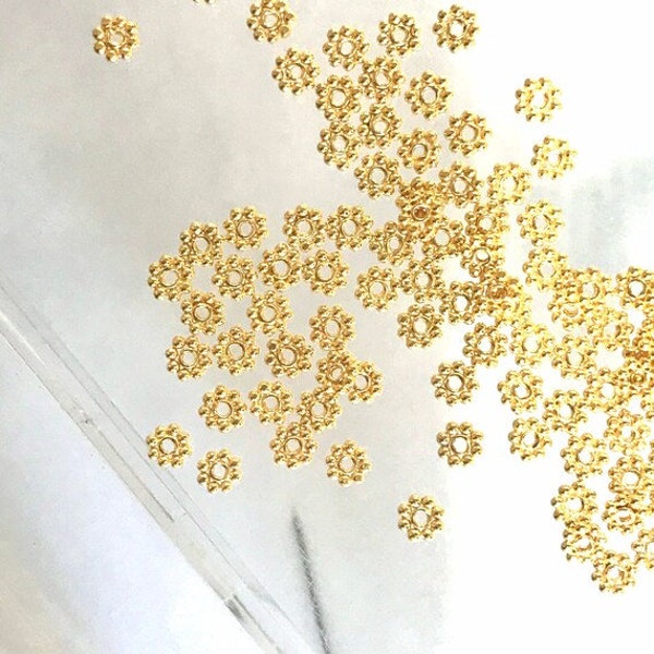 3.6mm Vermeil Daisy Beads - 25 Beads 1.1mm Thick - Vermeil Gold Spacer Beads - Bali - Legacy Silver Supplies MB228