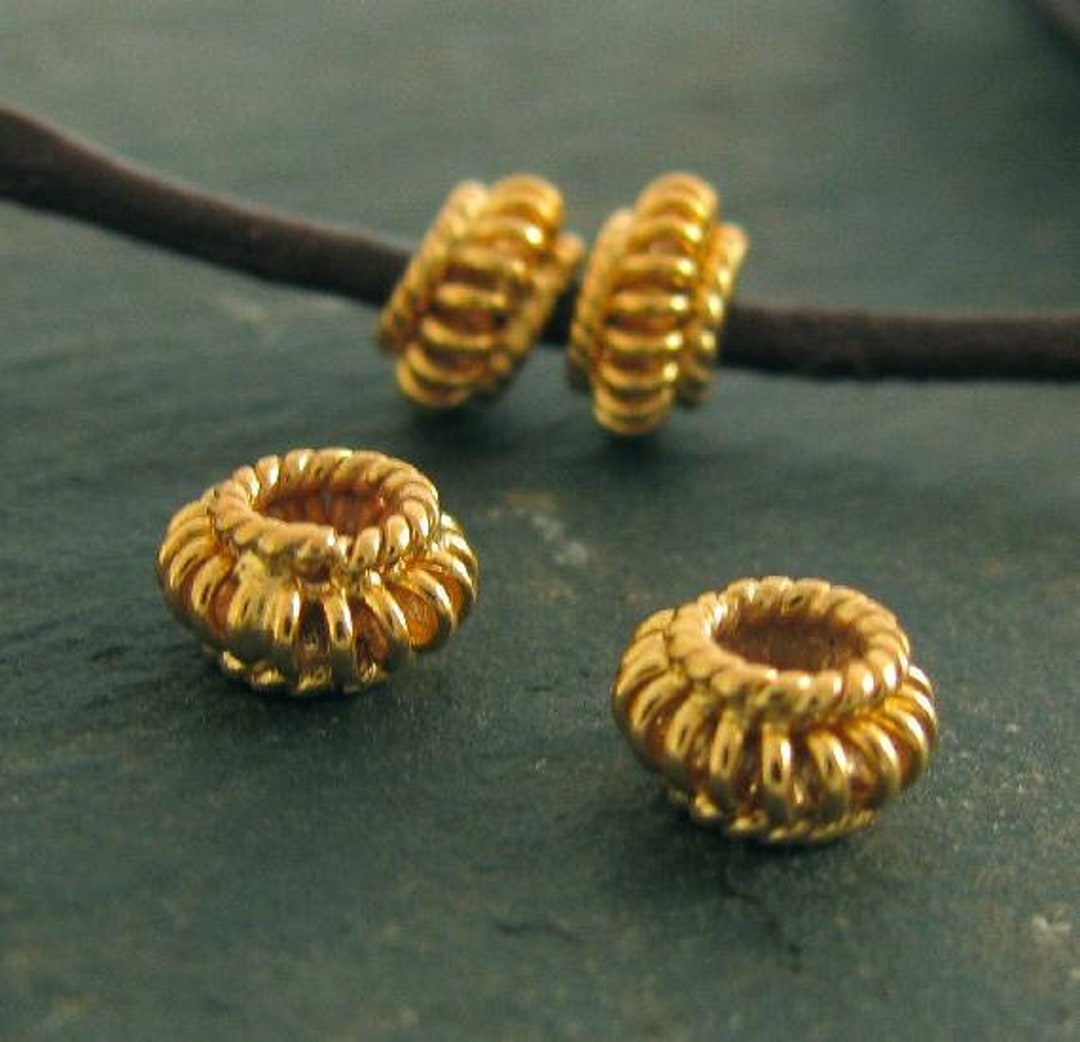 Gold Vermeil Beads 4 Large Hole Beads 7mm With 2.9mm Inner Diameter