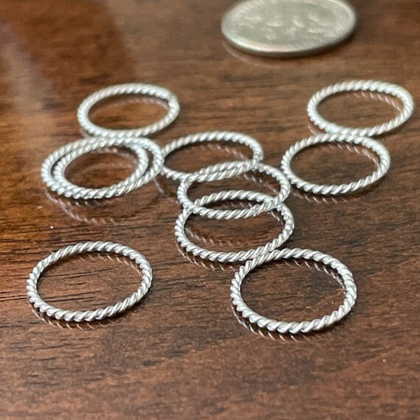 Sterling Silver Jump Rings - Twisted Closed Circle Link - Floating Pendants or Earring Dangle 12mm Links - Lariat - Silver Supplies L65