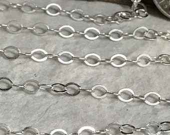 Sterling Silver Shiny Chain - 3.25mm Flat Oval Shimmery Unfinished Footage Cable Chain Feminine Pretty - CH10- Sold by the Foot