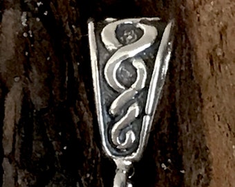 Sterling Silver Bail - 1 Large Solid Oxidized Inverted V  Celtic Scrolls Enhancer 15mm tall 5.7mm Wide Legacy Silver Supplies B7