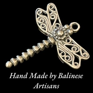 Sterling Silver Dragonfly Pendant or Charm with Filigree Wings - Handmade in Bali - Legacy Silver Supplies - P45