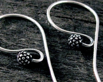 Best Seller! Sterling Silver Ear Wires Boho - Rustic Earring Findings - Carpet Granulated Ball Tip - Oxidized and Beautiful - Bali - E234