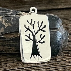 Sterling Silver Tree of Life Charm - 20mm Solid Thick Rectangle Tag with Cut Out Tree - Grounded - Rooted - Legacy Silver Supplies C69