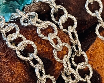 8mm Fine Silver Shiny Chain .999 - Handcrafted Twisted Links - Sold by the inch - Karen Hill Tribe - EXTRA LARGE - Heavy Duty - Thick CH79