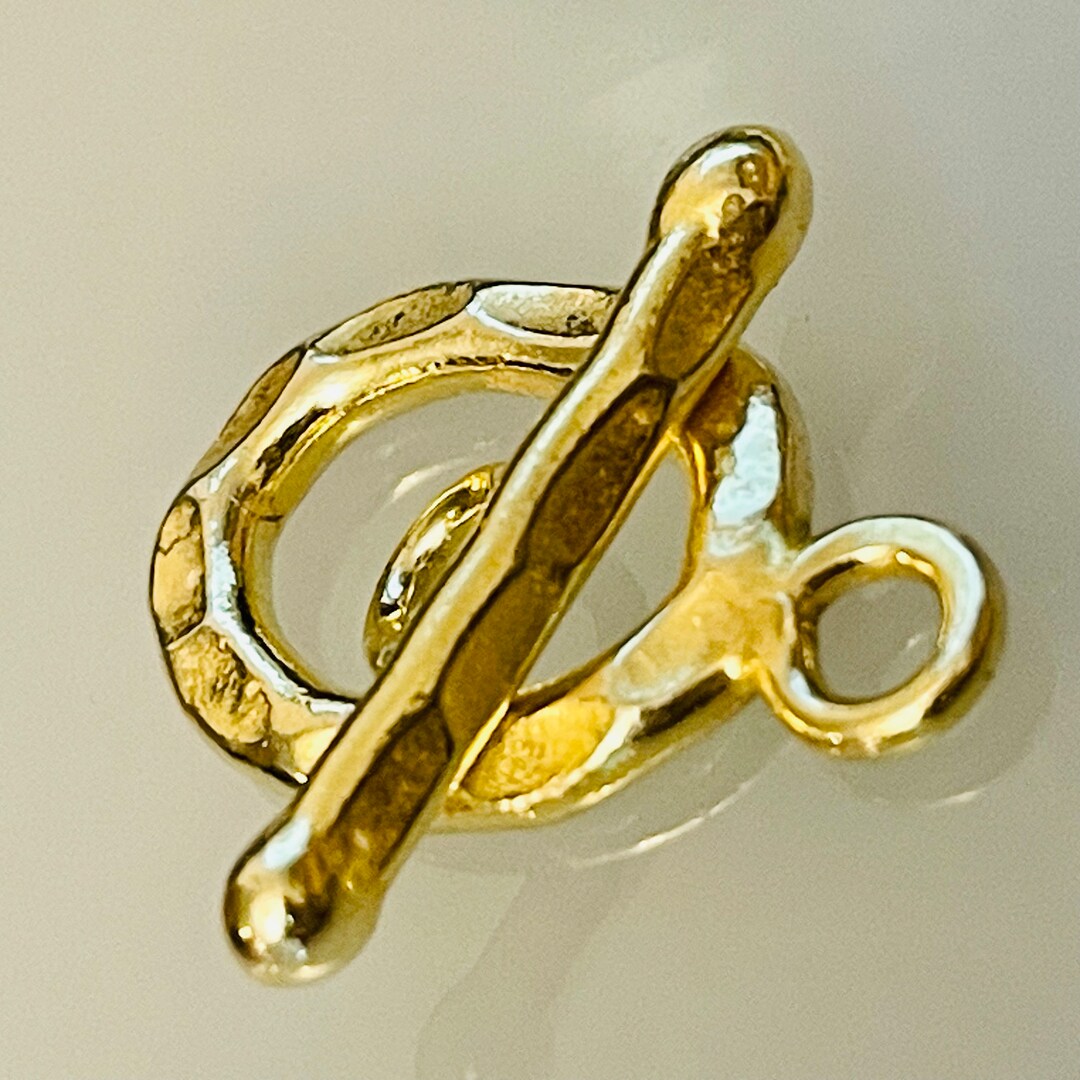 1 Gold Vermeil Hammered Oval Toggle Medium Large 26.63mm Bold Lux