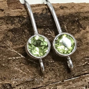 Sterling Silver and Peridot Ear Wires - 4mm Round Green Gemstone - 1 Pair - 21 Gauge - Oakhill Silver Supply - Legacy Silver Supplies E26