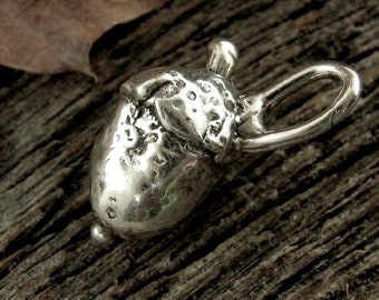 1 Sterling Silver Acorn Charm - Pendant- Solid and Chunky SS Nut 13mm Tree Hugger Nature Lover Dangle - Go Green - Silver Supplies AC246