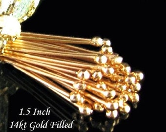 Gold Filled Head Pins with Ball End - 1.5 Inch - 24 Gauge - 20 or 50 Pcs - 37mm - Precious Metal Headpins - Pins Legacy Silver Supplies HB5