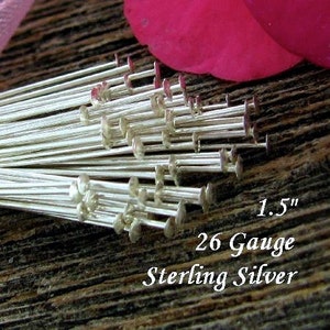 Sterling Silver Head Pins -  Flat Heads -  26 Gauge Pins -  1.5 inches - 25/50/100 pins - Legacy Silver Supplies HP2/a/b