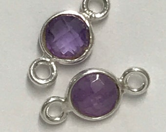 2 Sterling Silver Amethyst Connectors - 6mm  February Birthstone - Add on Round Faceted Gemstones 2 Purple Links  Gem Link - Gemstone GL200