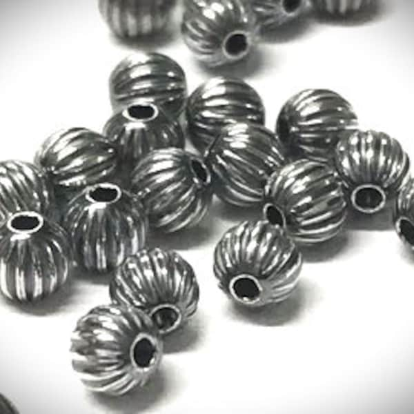 Sterling Silver Beads - 3mm Rounds Oxidized - Corrugated Small SS Beads Gunmetal Patina - Legacy Silver Supplies MB27/a/b/c