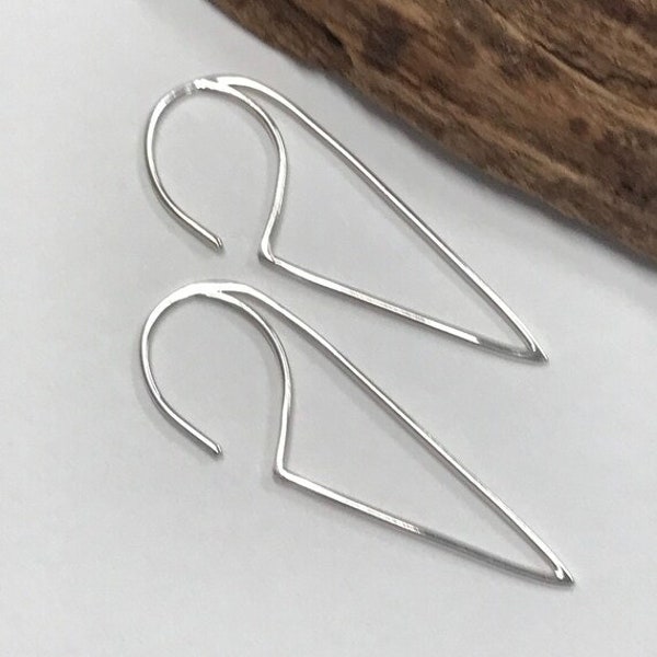 2 Sterling Silver Open Triangle Ear Wires - Geometric Elongated Open Triangle Hoop Earwires 40.7mm Tall 20 Gauge Legacy Silver Supplies E37