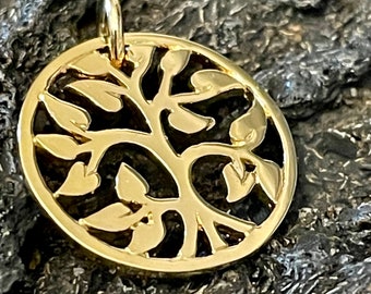 Tree of Life Charm 24kt Vermeil Gold - Beautiful Tree Cut Out with Leaves - Mother Earth Nature Dangle - Fall - Autumn - Spring - S48