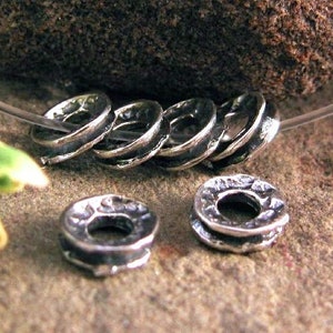 STERLING SILVER Heishi Spacer Beads  - 5.5mm Round - Hammered Oxidized and Grooved - ID 2.4mm - Rondelle Beads - Silver Supplies MB22/a/b