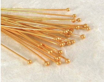 Vermeil Head Pins with Ball End - 10 Extra LONG 24 Gauge - 80mm - Over 3 Inch Long - Legacy Silver Supplies HB11