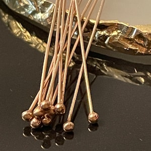 Rose Gold Vermeil Head Pins with Ball End - 10 2 Inch 22 Gauge - 53mm - Over 2 Inch Long - Pink Vermeil Headpins - Pink Gold- Legacy FHP-S24