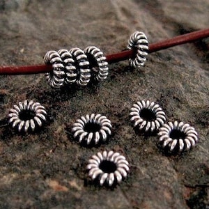 Sterling Silver Roundelle Spacer Beads - Rondelles - Flat Twisted Wire and Oxidized  4.6mm Round - Bali Handcrafted - Legacy Silver MB11/a/b