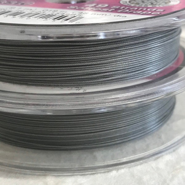 Beading Wire 49 Strand .019 inch = .48mm 30 Feet Accu Flex Clear Nylon over Stainless - Softest Drape Gray - 49Clear.019
