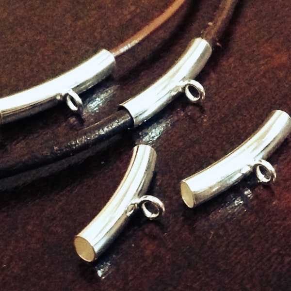 Sterling Silver Bails - Curved Tube Bails with Hanging Ring - 15mm x 7mm For 1mm and 2mm Leather  - B23/B23a
