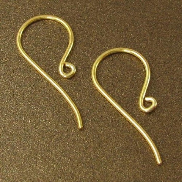 Vermeil Gold Ear Wires - 5 or 10 pairs - Simple Classic Long Tail - 21 Gauge Earring Hook Design - Open Hook on End - Legacy Silver E235/a