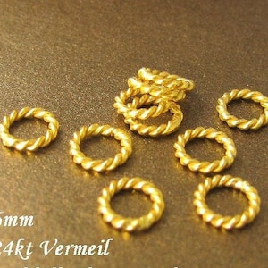 Tvinnade Vermeil-Öppringar - 6 mm STÄNGD Cirkelkoppling - Runda Länkar - Lariat - Hänge - Örhänge - Legacy Silver Supplies L118/a