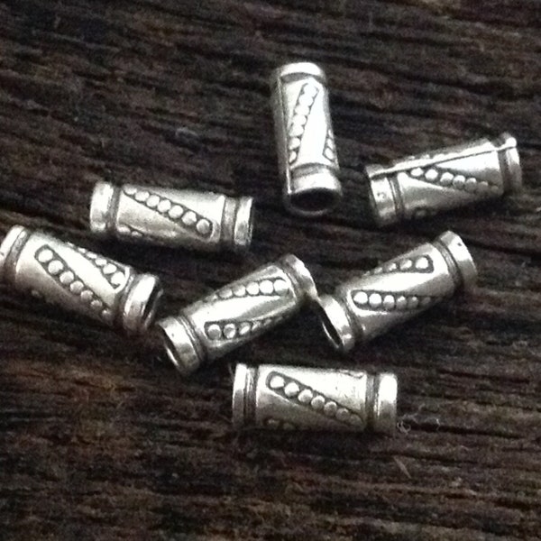 Fine Silver Tube Beads by Karen Hill Tribe - Dotted Design - 8mm x 3mm - Fits 2mm Leather Cord - Beads - Legacy Silver Supply  MB192/a/b/c