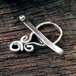 Sterling Silver Toggle Clasp -  21mm Rustic Curly Toggle  - Boho Clip for Necklace or Bracelet  ---  Legacy Silver Supplies AC189