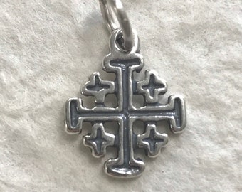 1 Jerusalem Cross Charm - Sterling Silver Five Fold Ministry Cross - 1 Greek Cross Pendant Dangle - Legacy Silver Supplies - C427/N