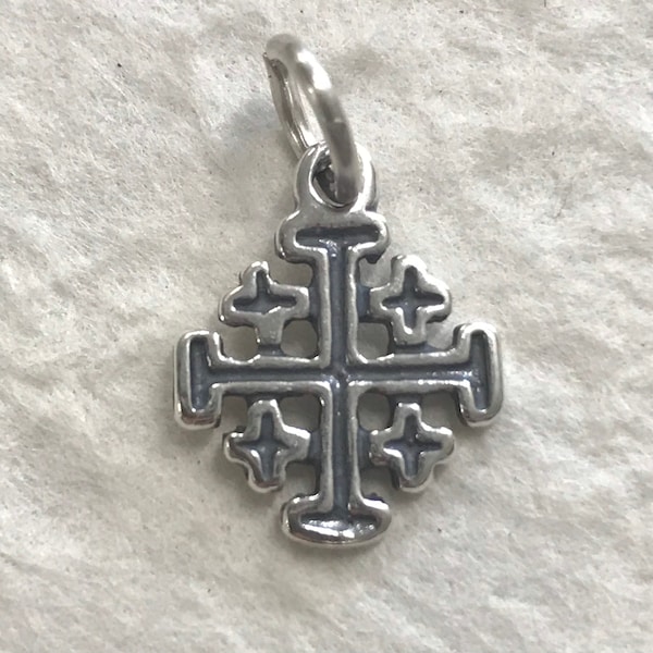 1 Jerusalem Cross Charm - Sterling Silver Five Fold Ministry Cross - 1 Greek Cross Pendant Dangle - Legacy Silver Supplies - C427/N