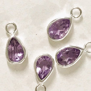 Sterling Silver Natural Amethyst Charms -  2 Teardrop Shaped Gemstone Charms - Purple Earring Dangles  8mm Violet Gems - Legacy Silver GL215