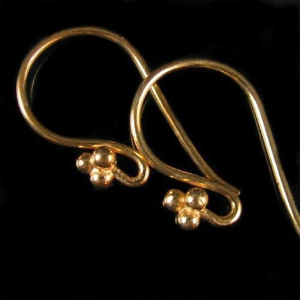 Triple Dot 24kt Gold Vermeil Ear Wires -Triangle Granulated French Hook Earwires, 20 Gauge - 2 pr - Legacy Silver Supplies E278