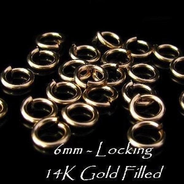 Gold Filled Jump Rings - 18 Gauge Locking 14kt GF 6mm OPEN Round Links Connectors - Select Your Quantity 10/25/50 pieces JR5/JR5a/JR5b