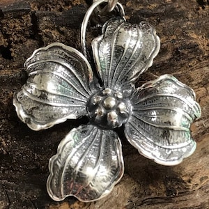 1 Large Sterling Silver Dogwood Flower Charm - 25.35mm - 1 inch - Spring Blooms Pendant - Beautiful Detail Legacy Silver Supplies C428/N