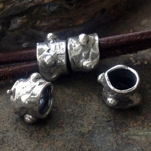 Large Hole Artisan Spacer Beads - 7mm x 4.85mm Dotted Sterling Silver Large Hole 4mm ID Legacy Silver Supply AC172