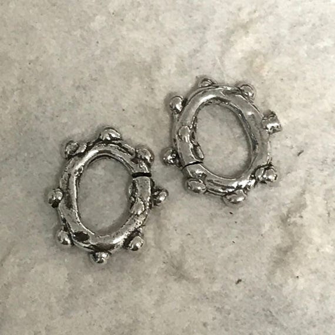 2 Large and Thick Sterling Silver Jump Rings 14mm X 12mm Dotted Rustic