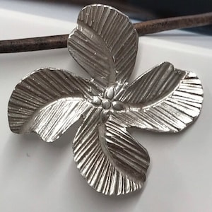 Large Artisan Flower Charm Pendant in Fine Silver .999 - 30mm  So Pretty Tube on Back hold 2mm Leather - Handcrafted by Karen Hill Tribe P11