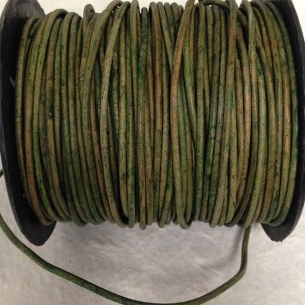 2mm Leather - Distressed Green Leather - Organic Green Natural Leather Cord - 4 Yards - Legacy Silver Supplies - 2mmDS-GRN