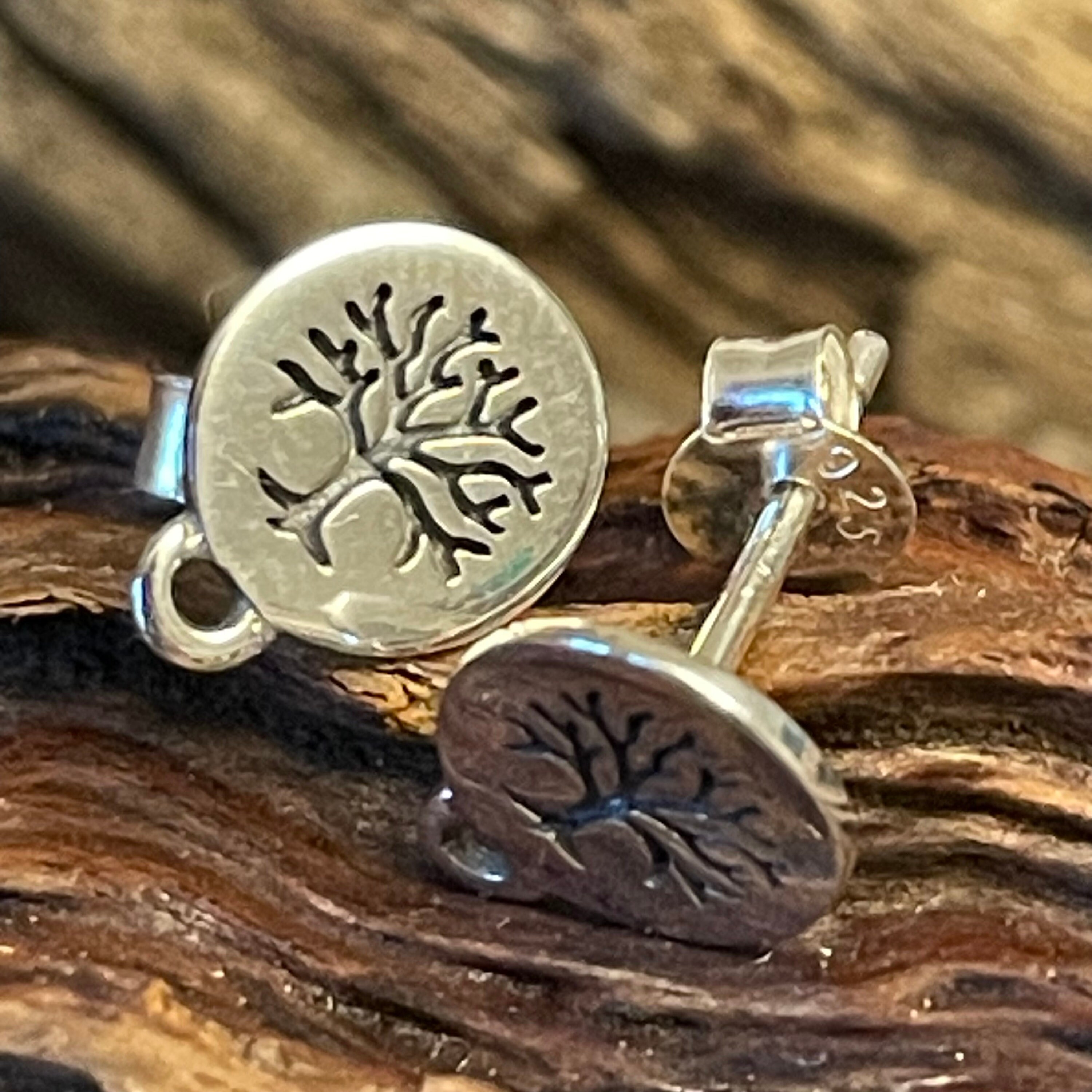 Pair Of Sterling Silver 925 Tree Of Life Stud Earrings - 6mm Butterfly Back Posts